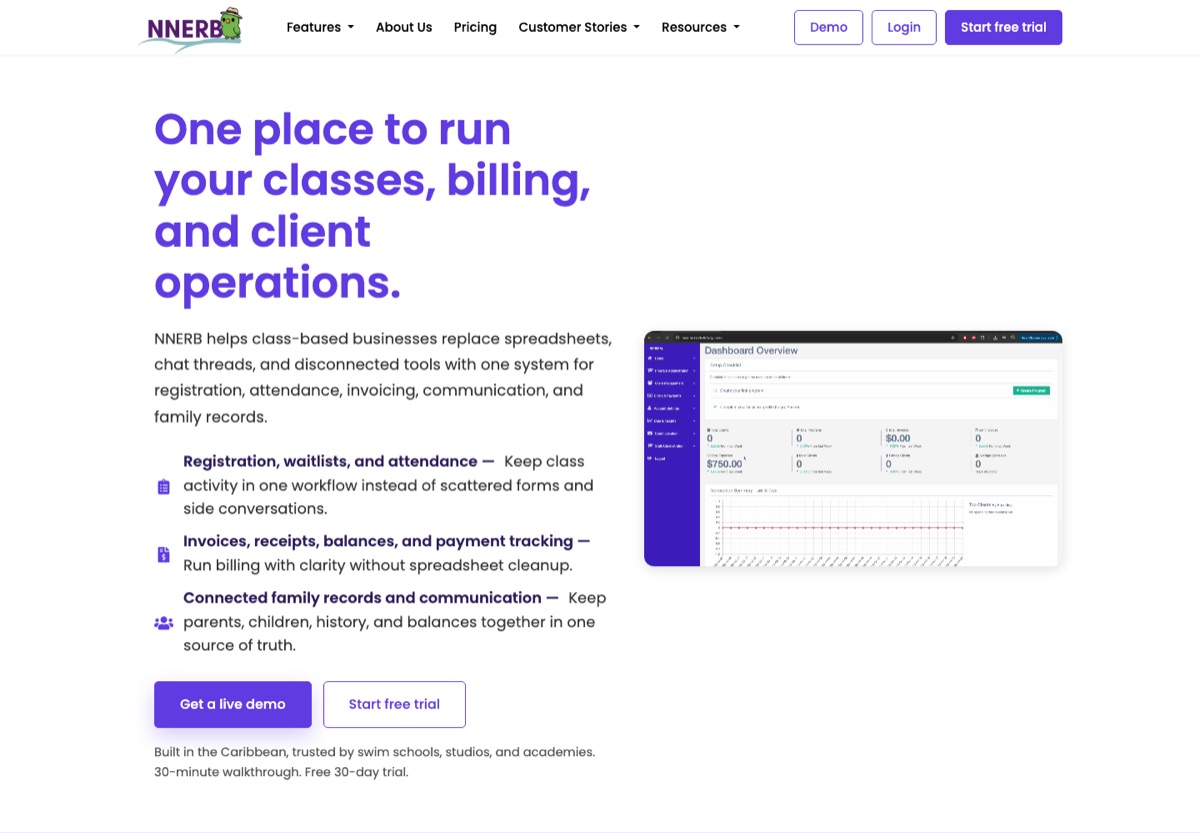 The NNERB website, the class-based business platform built and operated by LLedac